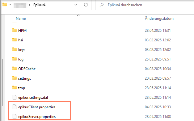 Unter Windows liegen die Properties-Dateien im Ordner Epikur4 Ihres Benutzerverzeichnisses. Beispielbild der Properties-Datei in Windows