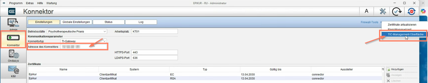 IP-Adresse des Konnektors