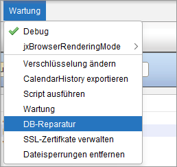 Die Datenbankwartung starten Sie über Wartung > DB-Reparatur. Menüpunkt DB-Reparatur im Menü Wartung