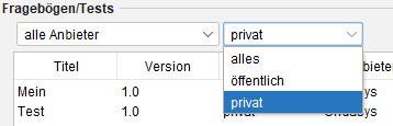 Im Zuweisungsassistenten finden Sie importierte Fragebögen in der Kategorie privat. Zuordnung des Fragebogens zum Patienten über den Zuweisungsassistenten