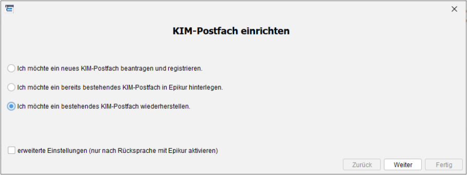 Auswahl der Vorgangsart im KIM-Wizard