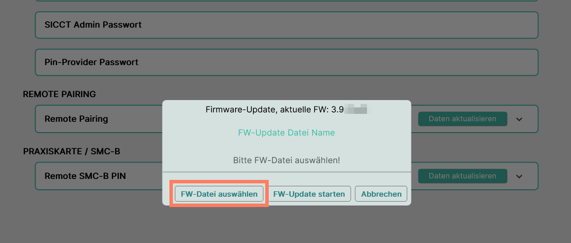Dateiexplorer zur Auswahl der Firmware-Datei