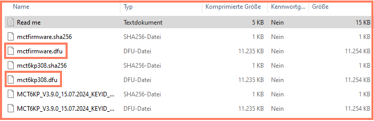 Die DFU-Datei auf dem USB-Stick ist passend zum Eintrag umbenannt. Beispiel für eine umbenannte DFU-Datei