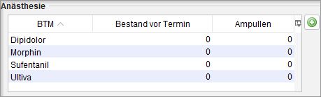 Eingabe der verabreichten Betäubungsmittel unter Anästhesie